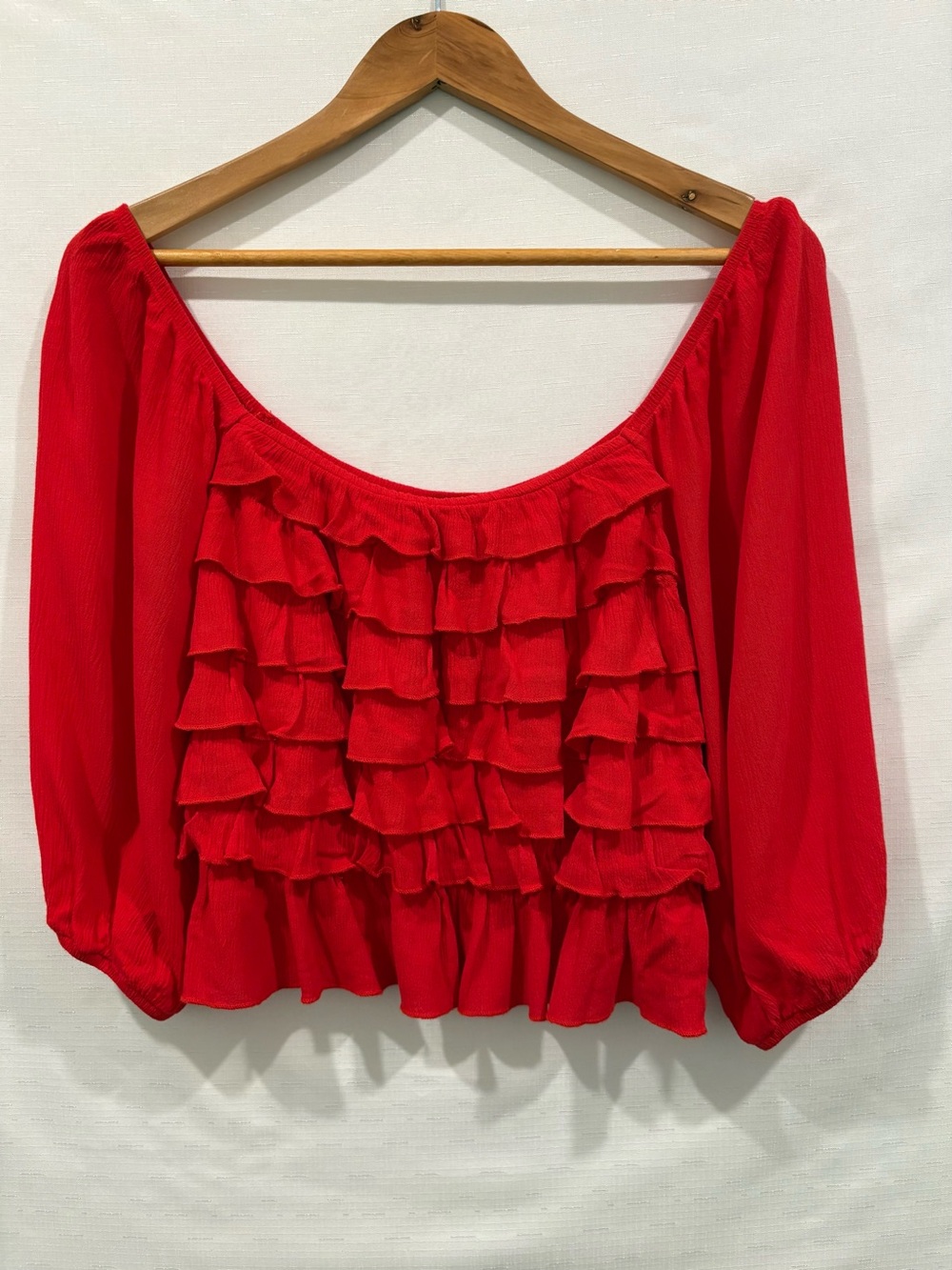 New NWT Blue B Collection Small Red Tiered Ruffle Off Shoulder Blouse Top